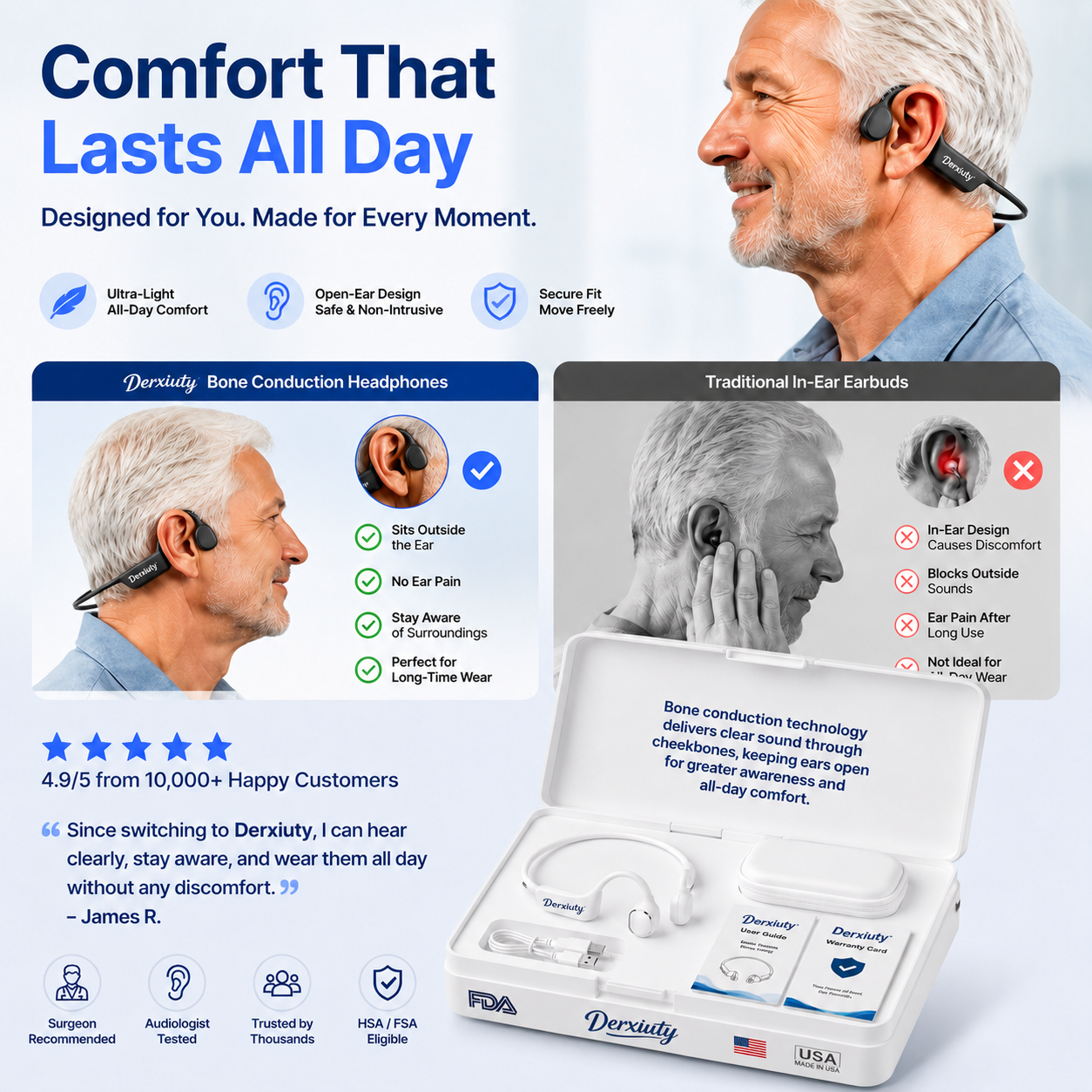 🔥 Final 2 Hours : Only Limited Stock Left🏆Derxiuty Bone Conduction Smart Hearing Headphones （Mayo Clinic Recommended）