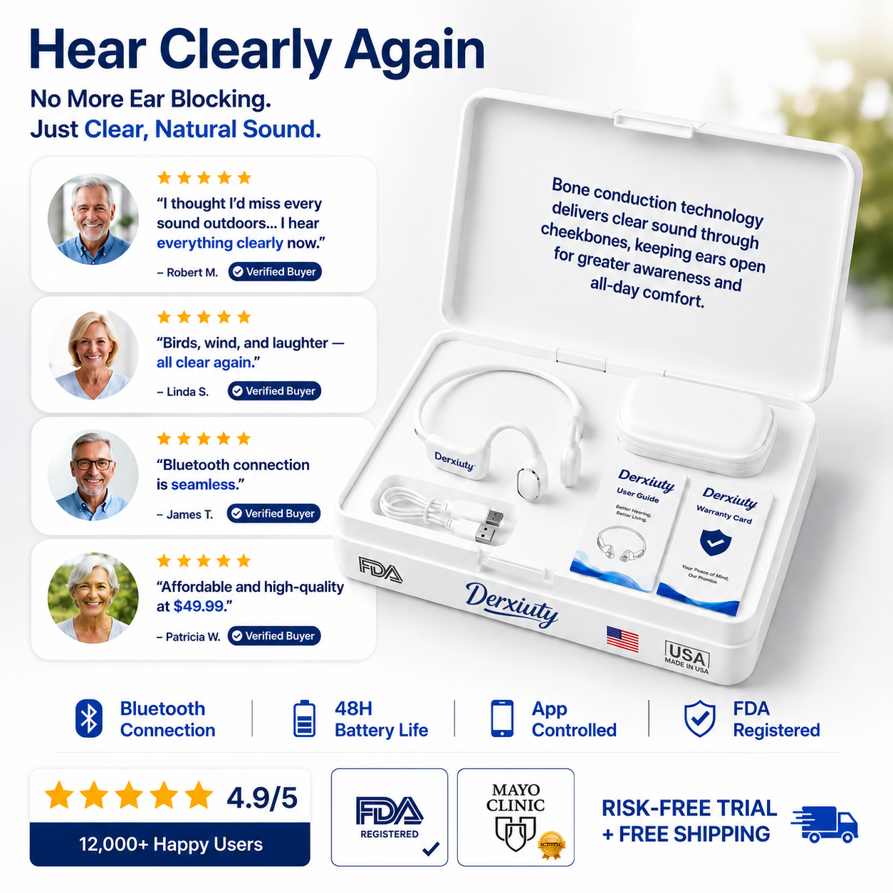 🔥 Final 2 Hours : Only Limited Stock Left🏆Derxiuty Bone Conduction Smart Hearing Headphones （Mayo Clinic Recommended）